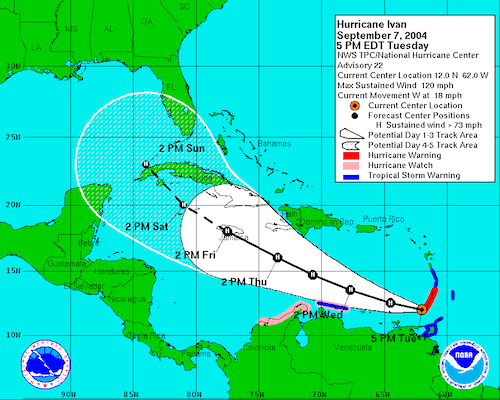 Map of Ivans projected path