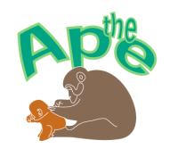 Ape logo: big ape grooms a small one
