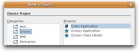 screenshot of Groovy NB project types