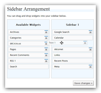 screenshot of wordpress widgets configuration