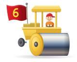 Roller 6 logo: a steamroller flying a number 6 flag